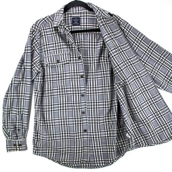 Faded Glory Men's Flannel Button-Up Size Small 34-36 Gray Black White Plaid - Picture 5 of 10